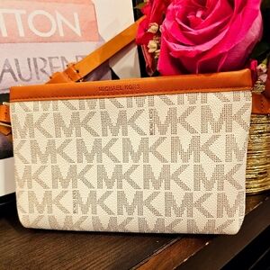 Michael Kors Tan and Cream signature logo belt bag fanny pack.